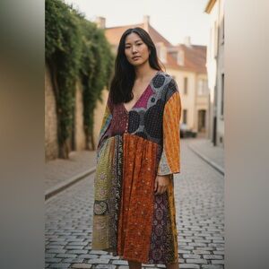 Jaded Gypsy Kantha Sunrise Midi Dress . One Size Multicolor NWOT